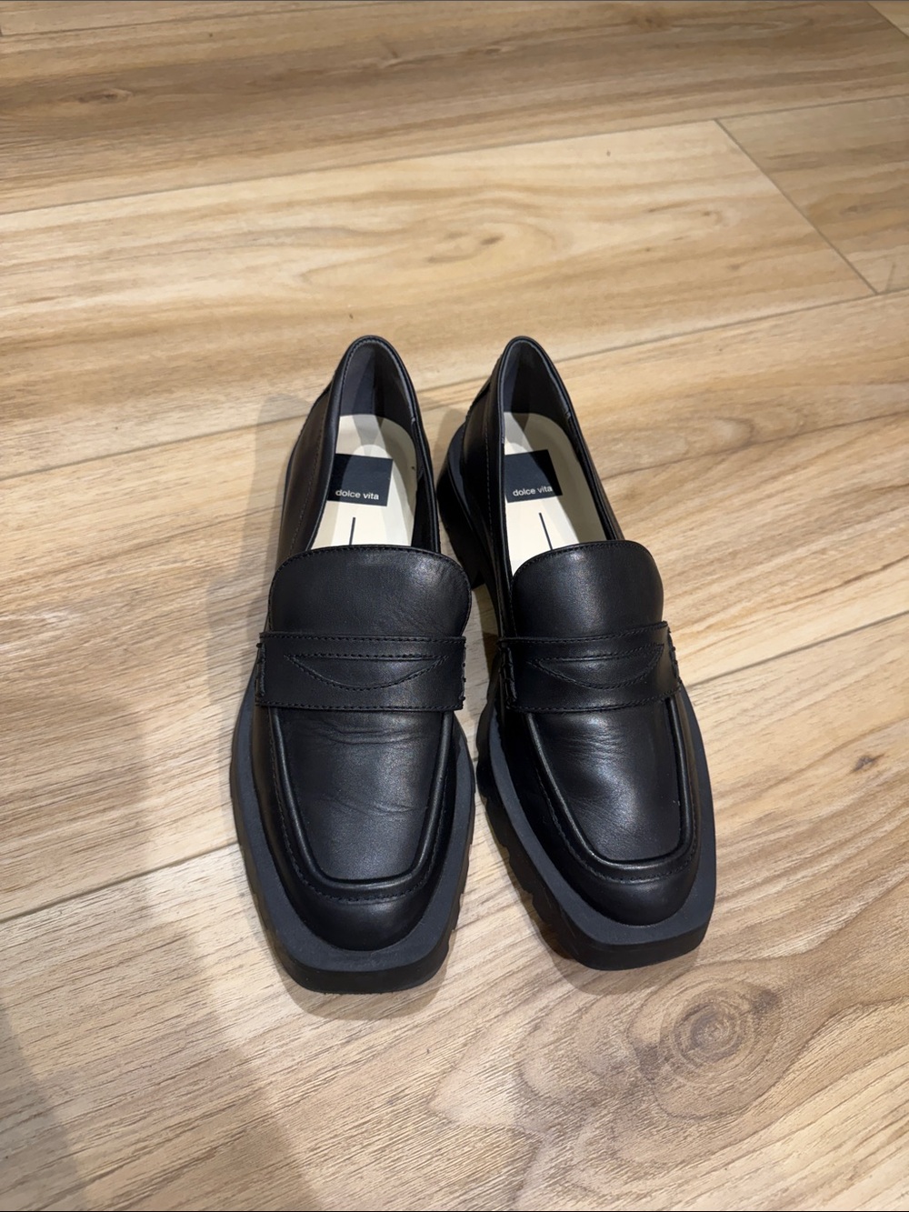 Dolce Vita Matte Black Leather Penny Loafers